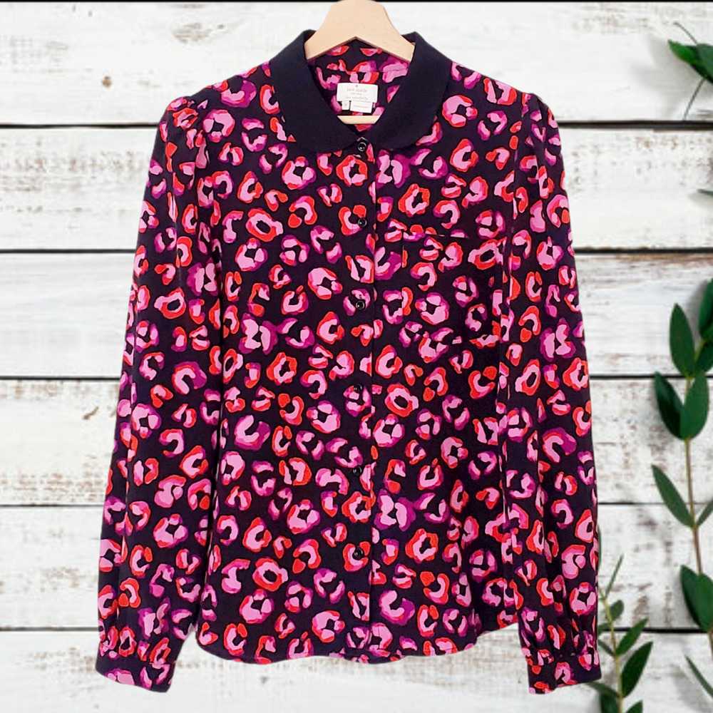 Kate Spade Silk Leopard Print Blouse Size 10